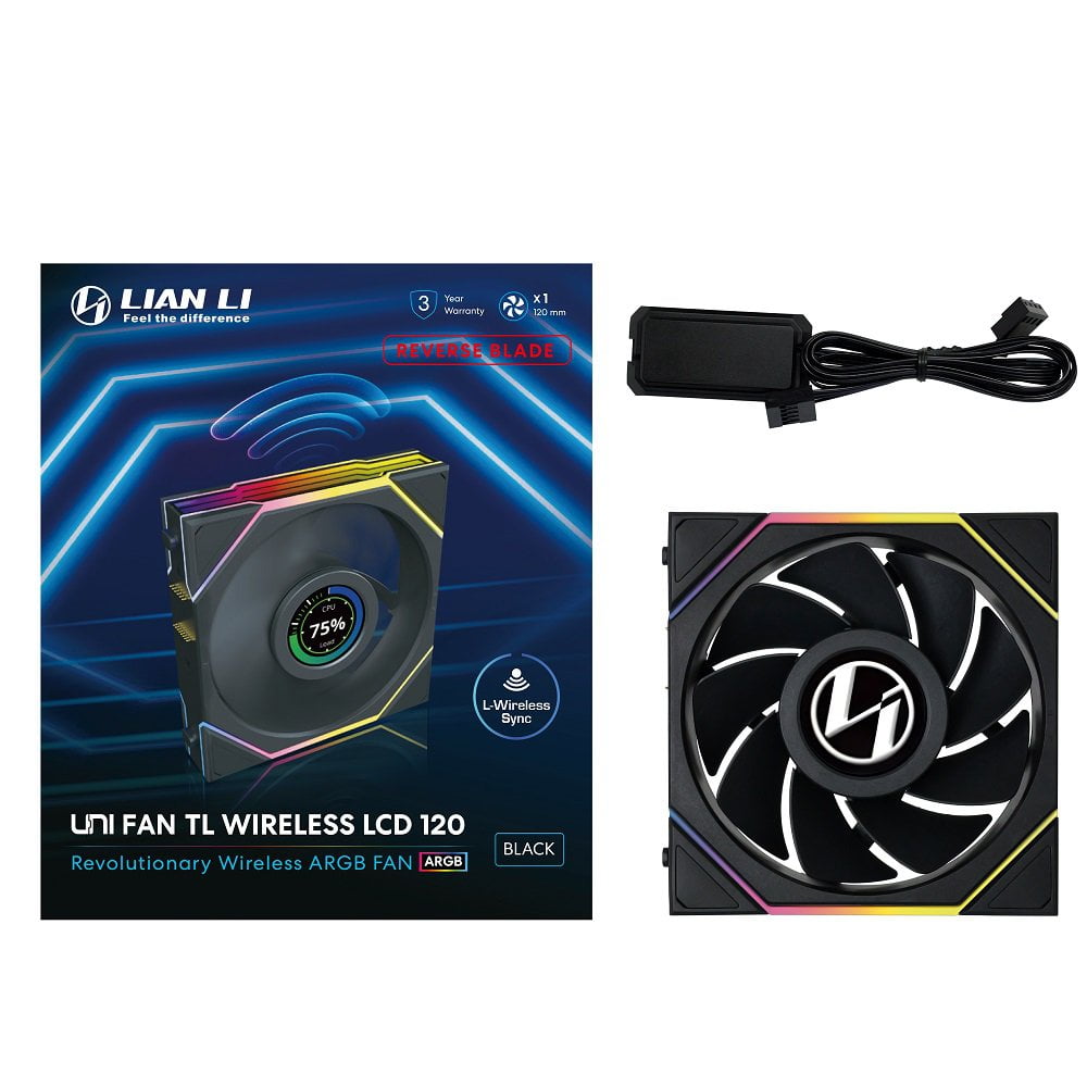 GUNMANSA Lian Li UNI Fan TL LCD 120 Wireless - Reverse Blade - Controller Not Included - Wireless Control Fan w/ LCD Screen - Daisy-Chain Design - Customizable RGB LEDs - Single Pack - Black (12RTLLCD1W1B)