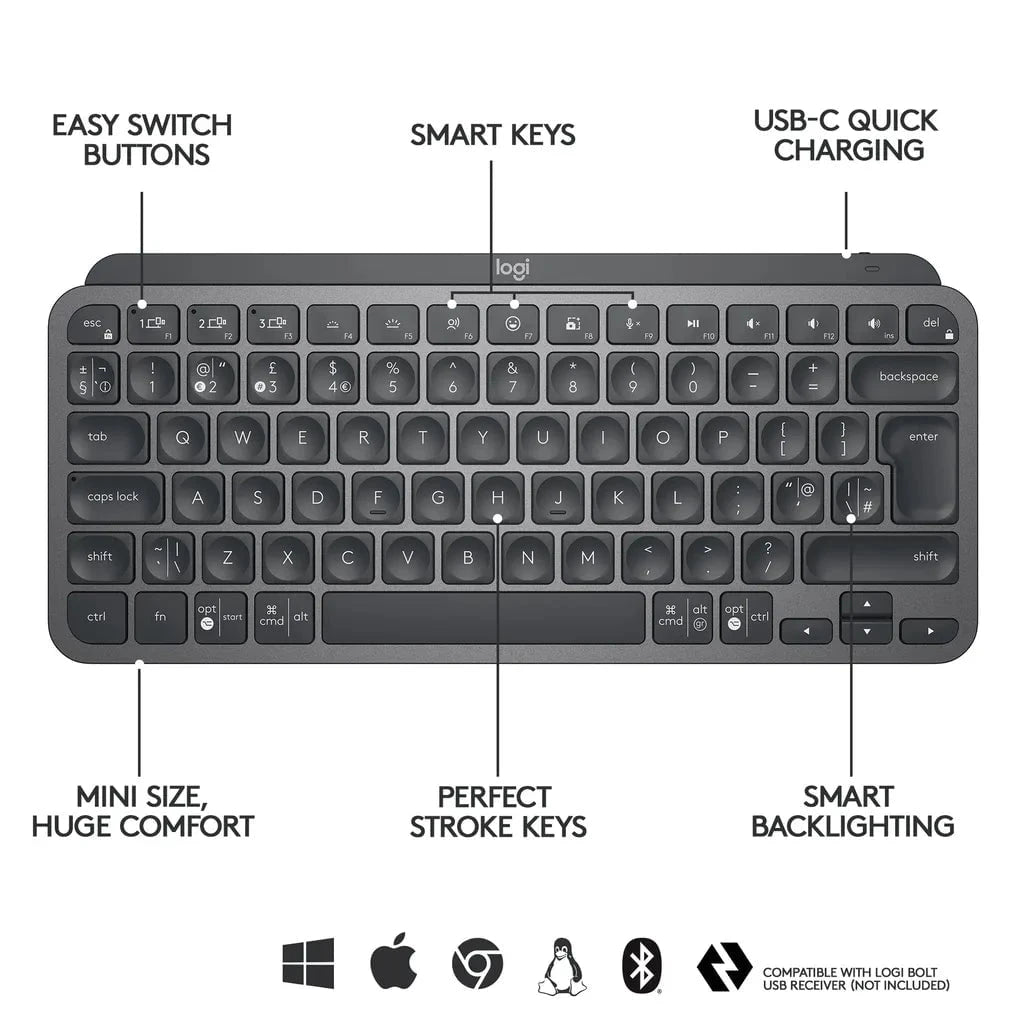 GUNMANSA Logitech MX Keys Mini Minimalist Wireless Illuminated Keyboard