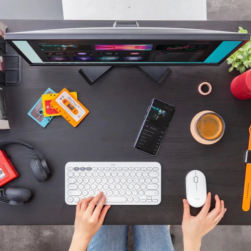 GUNMANSA Logitech Pebble M350, Ambidextrous, Optical, RF Wireless + Bluetooth, 1000 DPI, White