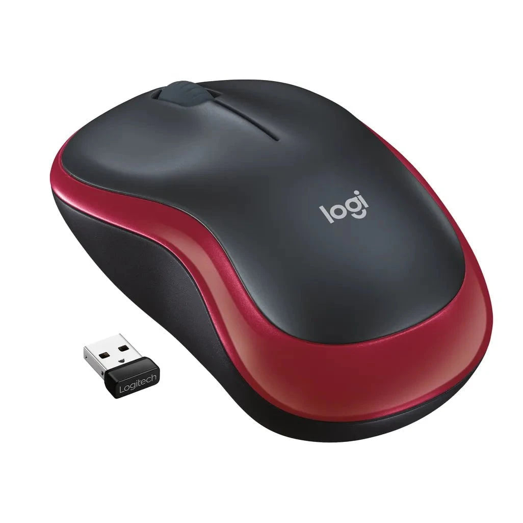 GUNMANSA Logitech Wireless Mouse M185, Ambidextrous, Optical, RF Wireless, 1000 DPI, Black, Red