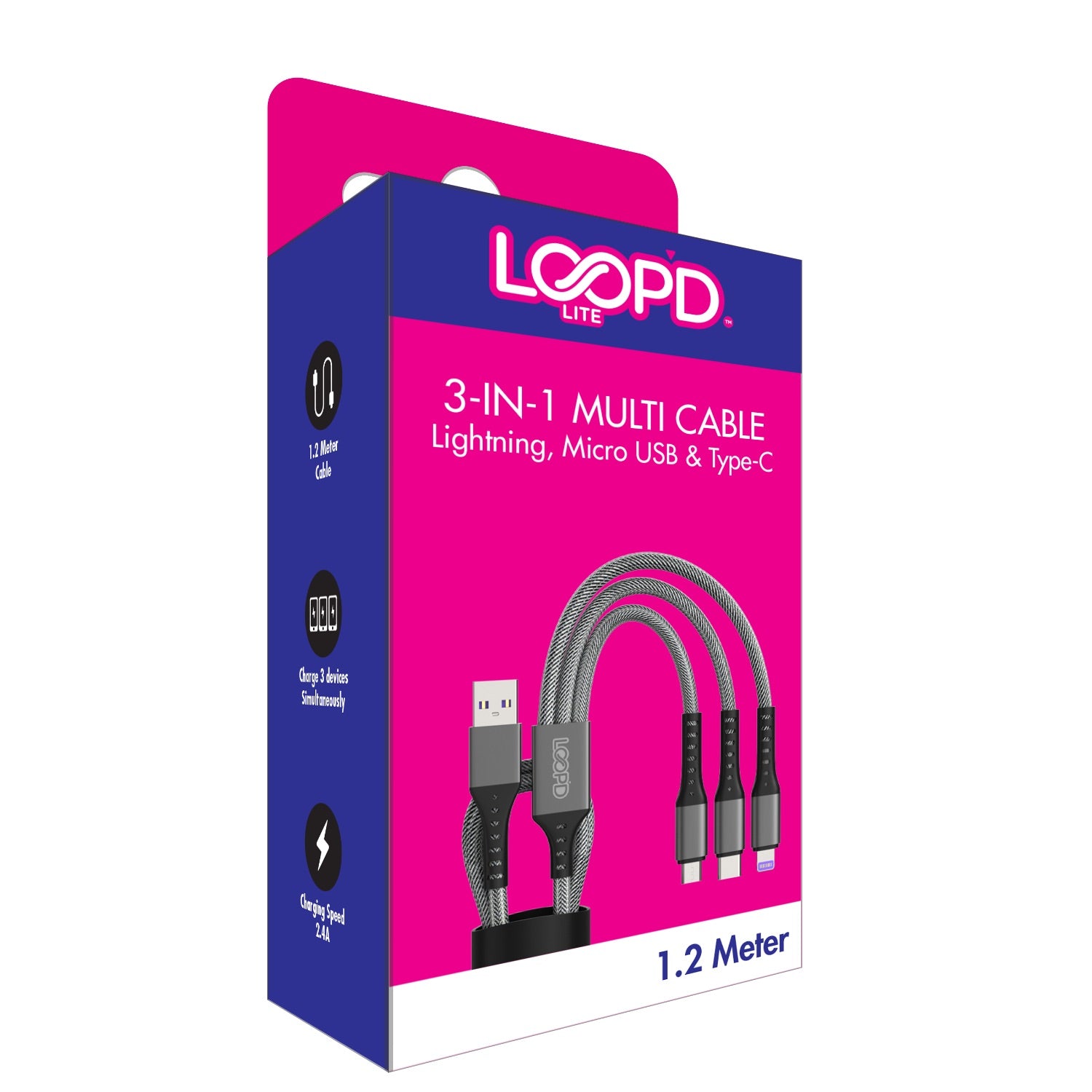 GUNMANSA LOOPD Lite 3 in 1 Multi Cable - 1.2 Metre