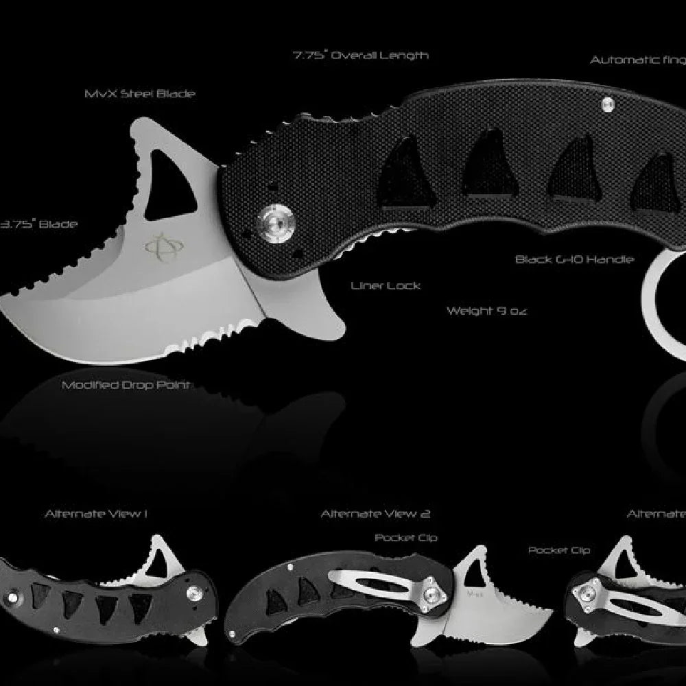 GUNMANSA Mantis Snaggletooth 1 Folding Karambit 2, Black G10 Handles - MKF-813
