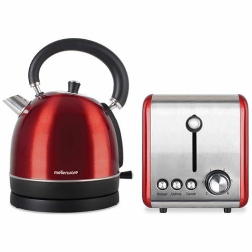 GUNMANSA Mellerware Stainless Steel Red Toaster and Kettle Combo Set