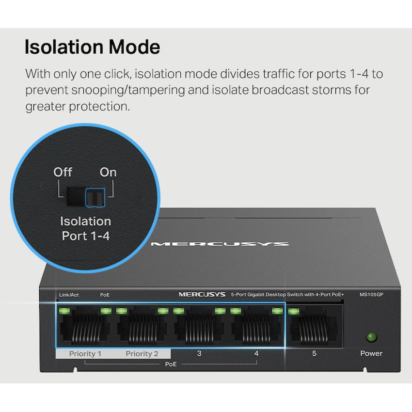 GUNMANSA Mercusys MS105 5 Port Gigabit 5GB RJ45 Desktop Switch
