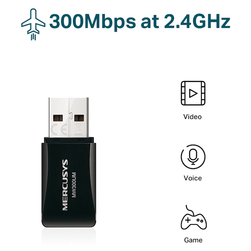 GUNMANSA Mercusys MW300UM N300 Wireless Mini USB Adapter