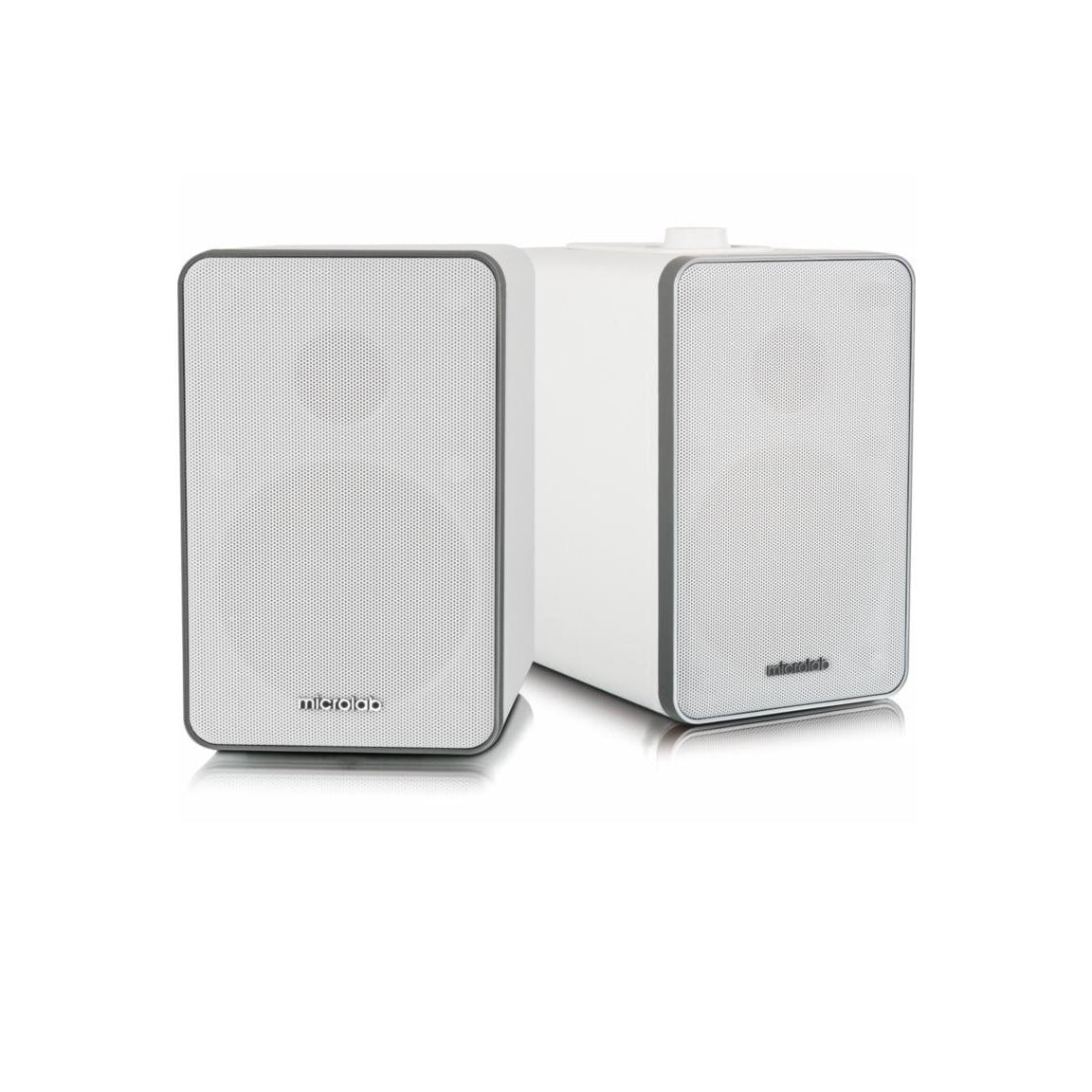GUNMANSA Microlab H21 Wireless Bluetooth Bookshelf Speaker System w/ Versatile Connectivity & Real Wooden & Leather Finishing Cabinets (White)