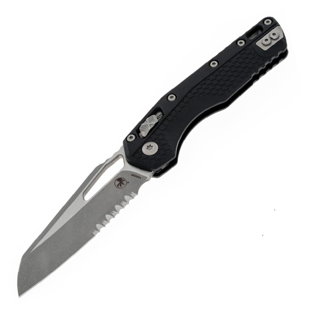 GUNMANSA Microtech Msi S/E Tri-Grip Injection Molded Black Apocalyptic  Part Serrated - 210T-11APPMBK
