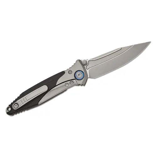 GUNMANSA Microtech SOCOM Bravo Mini S/E Titanium Handle Bead Blast Standard Blue Ti Pivot Collar Carbon Fiber Scales - 260M-7CFTI