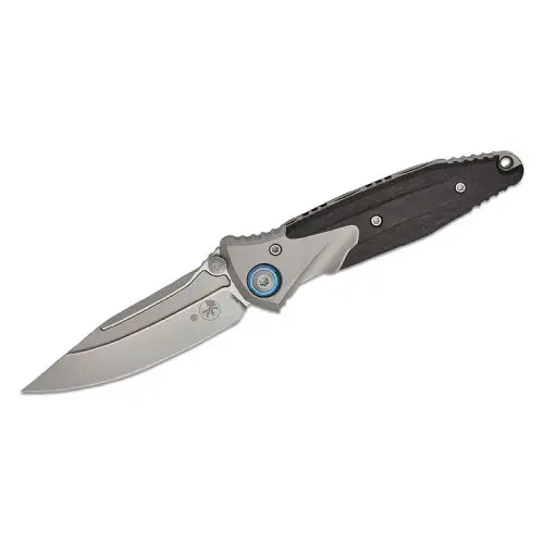 GUNMANSA Microtech SOCOM Bravo Mini S/E Titanium Handle Bead Blast Standard Blue Ti Pivot Collar Carbon Fiber Scales - 260M-7CFTI