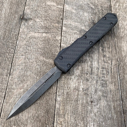 GUNMANSA Microtech Ultratech Damascus Carbon Fibre Signature Series 122-16CFS