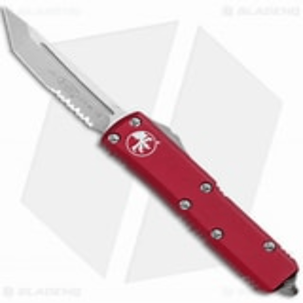 GUNMANSA Microtech UTX-85 T/E Stonewash Partial Serration Red – 233-11RD