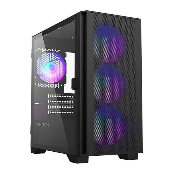 GUNMANSA Montech AIR 100 ARGB MICRO-ATX Tower with Four ARGB Fans Pre Installed Fine Mesh Front Panel, High Airflow, Unique Side Swivel Tempered Glass, Dust Protection Case (Black)