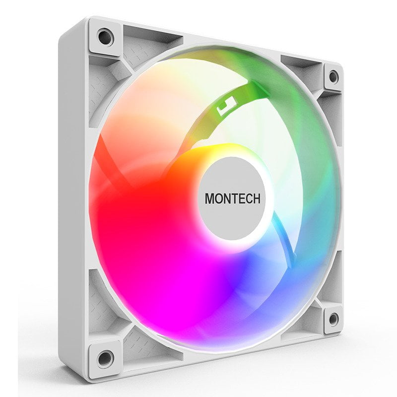 GUNMANSA MONTECH GF120 ARGB PWM Hydraulic Bearing Fan 800-1600RPM, Low Noise 25.5dBA, High Airflow 66.3CFM, 4-Pin - 120mm (White)