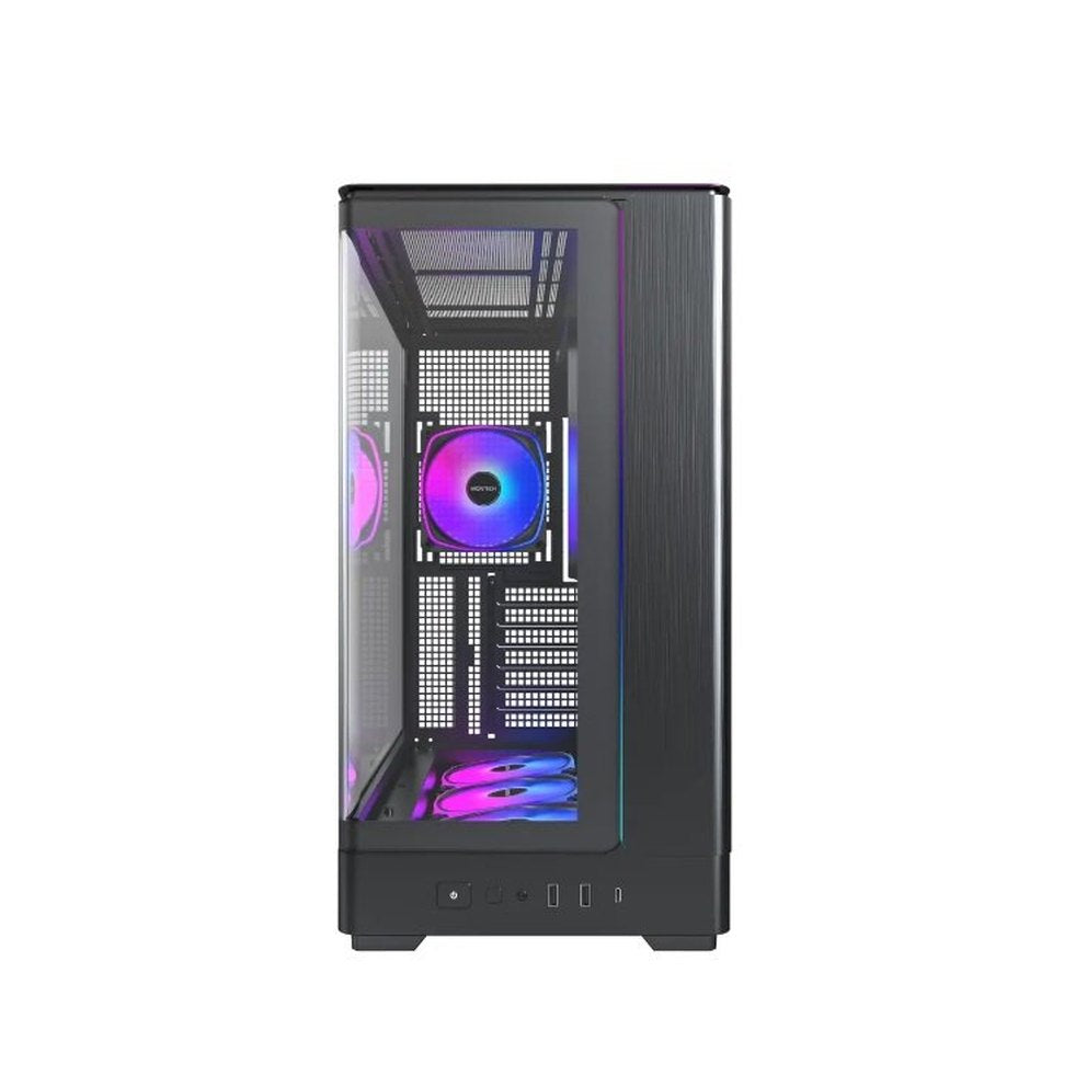 GUNMANSA MONTECH KING 45 PRO KING45PB ATX PC Case, Curved Panoramic Glass, Chimney Airflow, 360mm Radiator Support, Compact Build for High-Performance Systems, 4 ARGB PWM Fan Pre-Installed (Black)