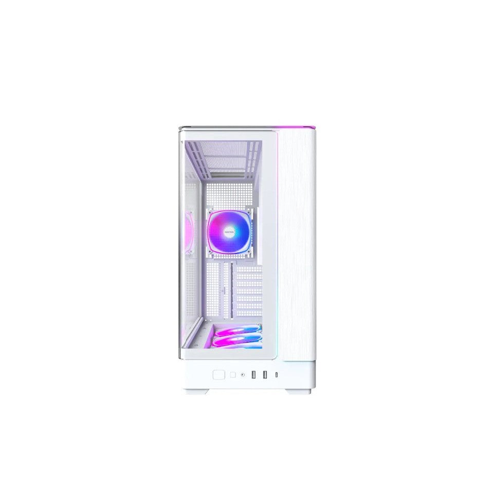 GUNMANSA MONTECH KING 45 PRO KING45PW ATX PC Case, Curved Panoramic Glass, Chimney Airflow, 360mm Radiator Support, Compact Build for High-Performance Systems, 4 ARGB PWM Fan Pre-Installed (White)