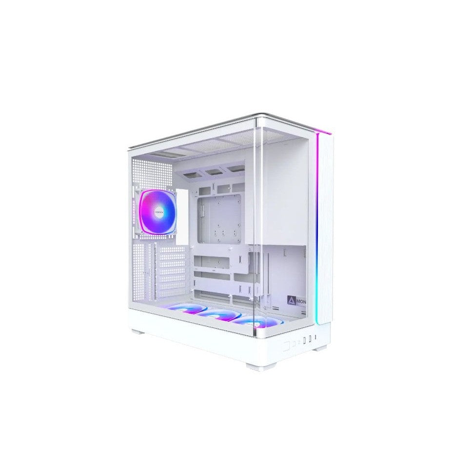 GUNMANSA MONTECH KING 45 PRO KING45PW ATX PC Case, Curved Panoramic Glass, Chimney Airflow, 360mm Radiator Support, Compact Build for High-Performance Systems, 4 ARGB PWM Fan Pre-Installed (White)