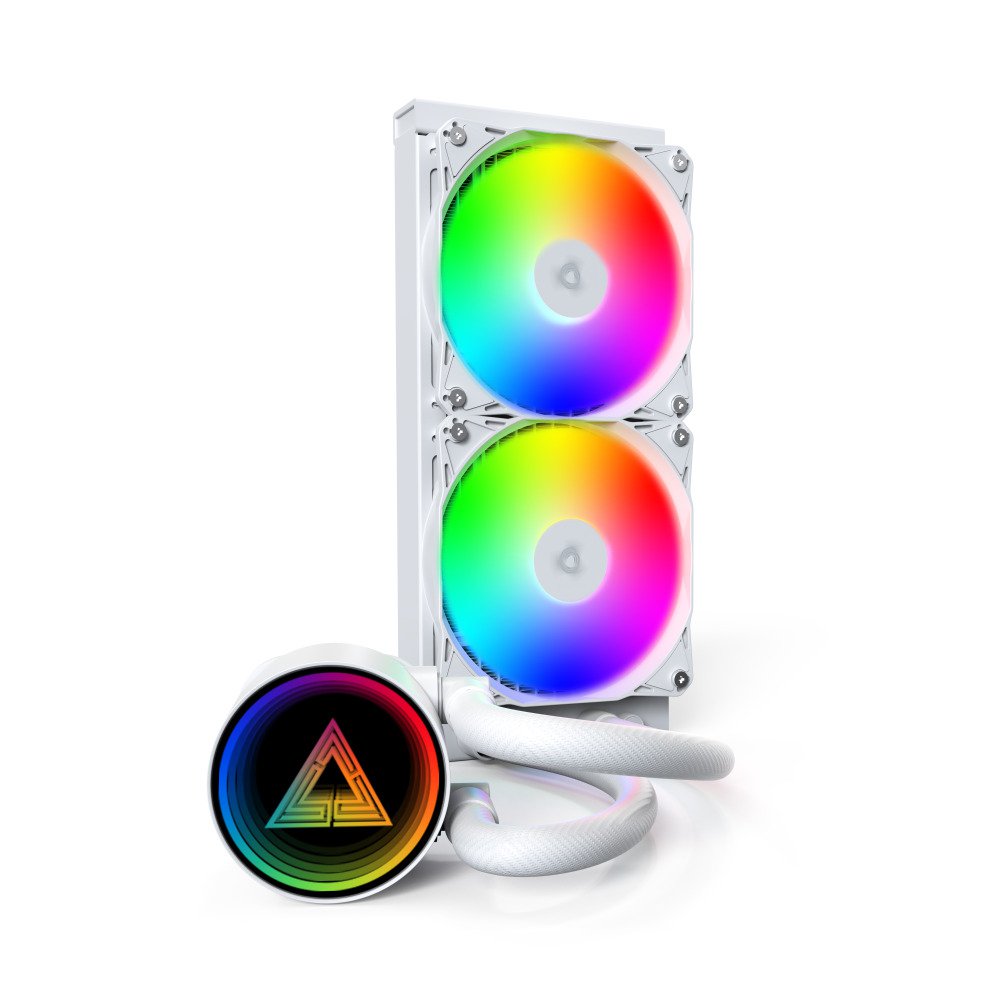 GUNMANSA MONTECH LightFlow ARGB 240 CPU Liquid Cooler, 240mm AIO with Infinity Mirror Design, 3100RPM Pump, 2x120mm ARGB Fans, Intel & AMD Support (White)