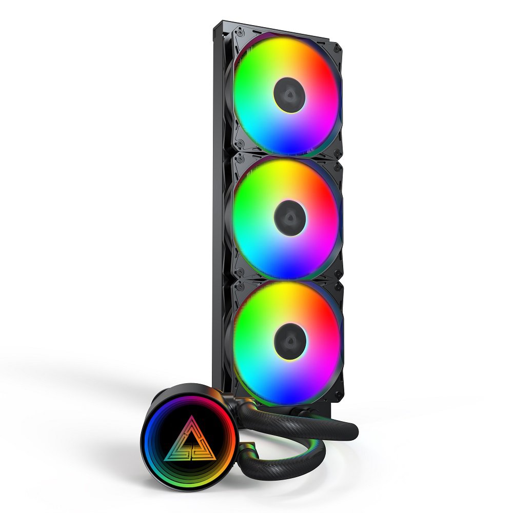 GUNMANSA MONTECH LightFlow ARGB 360 CPU Liquid Cooler, 360mm AIO with Infinity Mirror Design, 3100RPM Pump, 3x120mm ARGB Fans, Intel & AMD Support (Black)