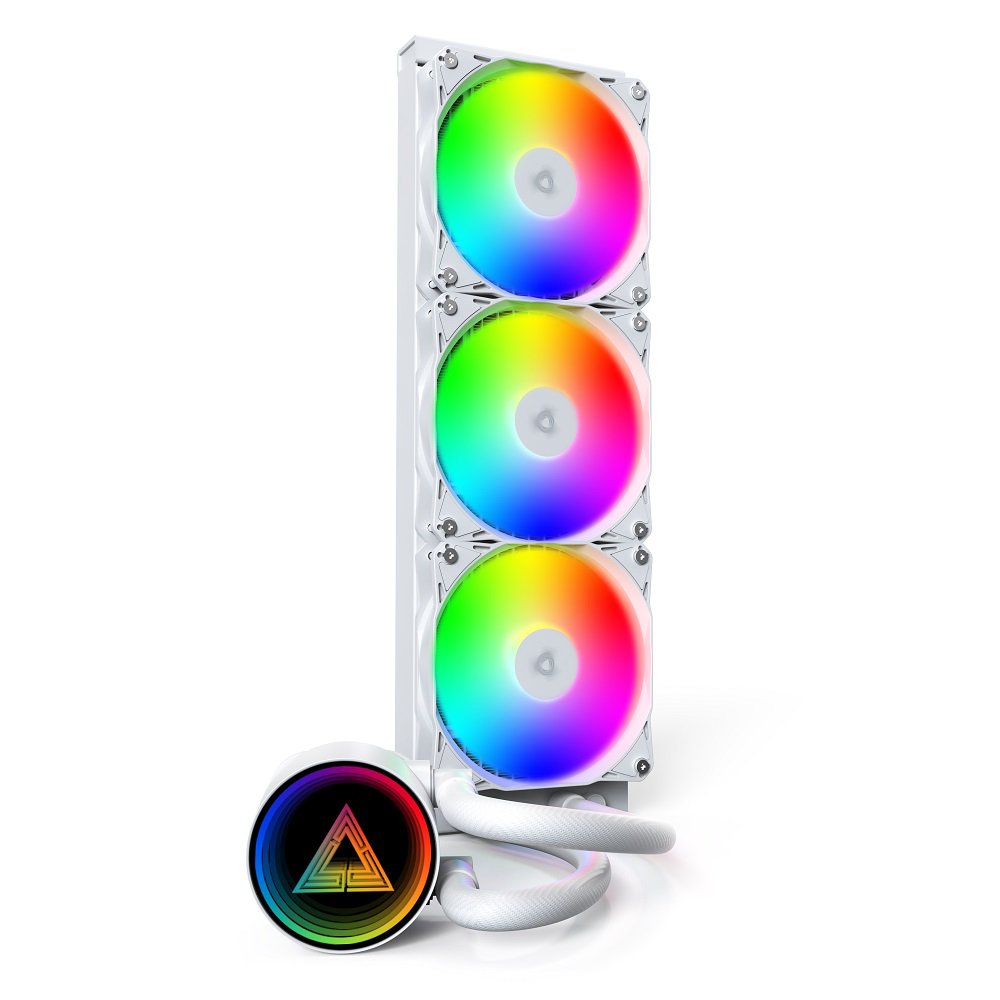 GUNMANSA MONTECH LightFlow ARGB 360 CPU Liquid Cooler, 360mm AIO with Infinity Mirror Design, 3100RPM Pump, 3x120mm ARGB Fans, Intel & AMD Support (White)