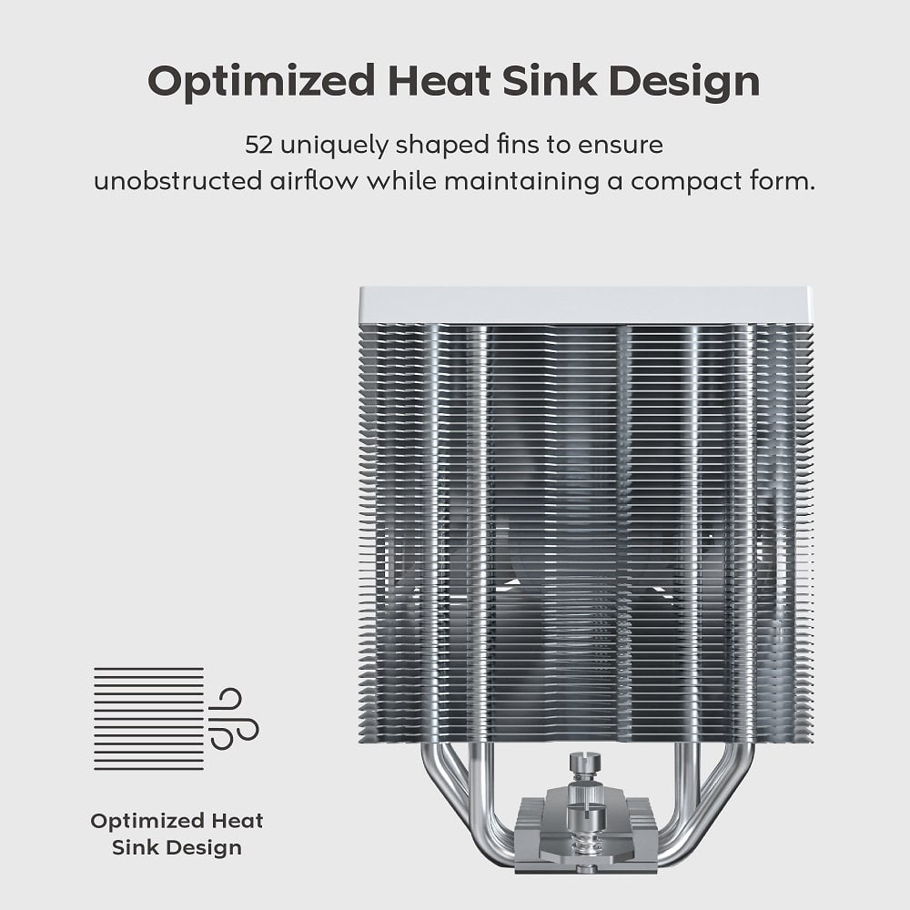 GUNMANSA MONTECH NX400 - CPU Air Cooler, Single Tower, 4 Advanced Heat Pipes, 52-fin Heat Sink, E28, 120mm FDB Static Pressure Fan, 28mm Fan Thickness, Corner-cover Footpads, Polished Top Cover - White