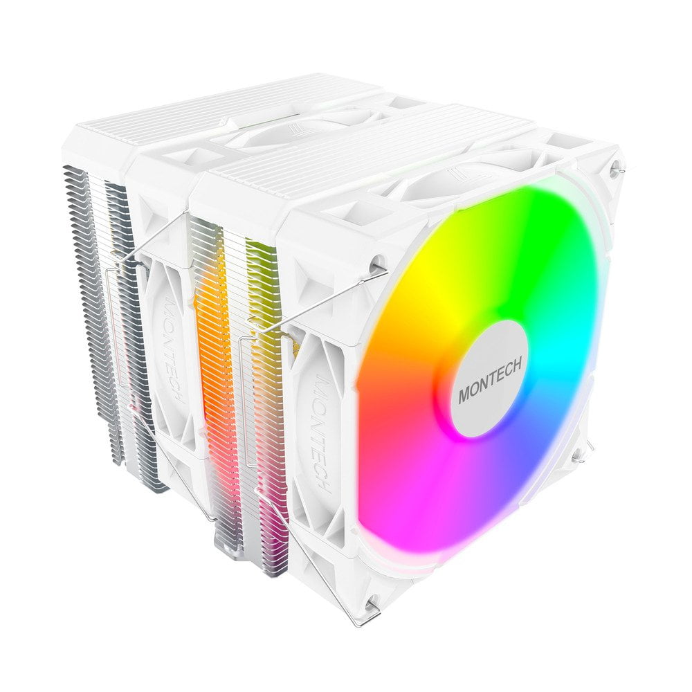 GUNMANSA MONTECH NX600 ARGB Dual-Tower CPU Air Cooler with 6 Heatpipes & Premium Top Cover | 28 mm E28 ARGB Premium Fan 2000RPM PWM | Soldered Copper Base | Superior Heat Dissipation | All Intel & AMD Socket Support | White