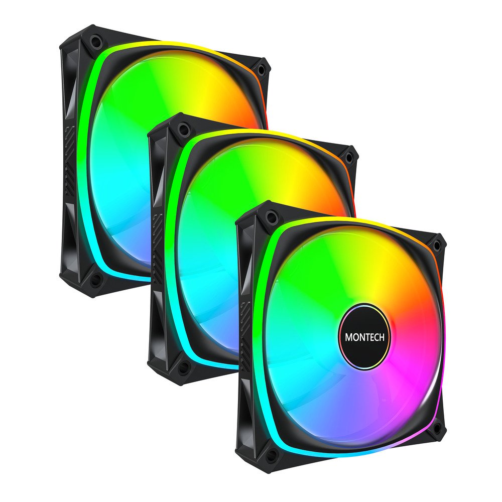 GUNMANSA Montech RX120 PRO RX120PB3IN1 120mm ARGB Fan, 1600PWM, 3 in 1 Pack, Black