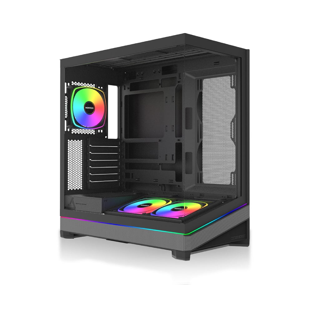 GUNMANSA MONTECH SKY 3 ATX PC Case, Panoramic Glass, Adjustable Airflow, Personalized Design, 360mm Radiator Support, 3x120mm ARGB PWM Fans Pre-Installed, Compact Build for Next-Gen GPU, Black (SKY3B)