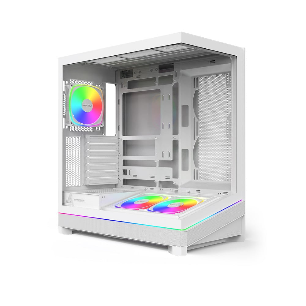 GUNMANSA MONTECH SKY 3 ATX PC Case, Panoramic Glass, Adjustable Airflow, Personalized Design, 360mm Radiator Support, 3x120mm ARGB PWM Fans Pre-Installed, Compact Build for Next-Gen GPU, White (SKY3W)