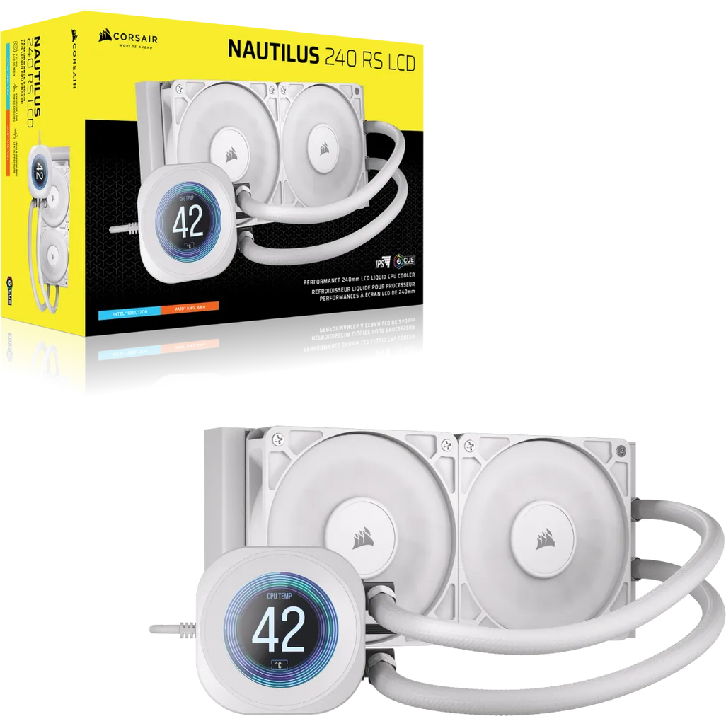 GUNMANSA ''NAUTILUS 240 RS LCD Liquid CPU Cooler – 2.1'''' IPS LCD Screen – RS120 Fans – 240 mm Radiator – LGA 1851/1700;
AMD® AM5/AM4 -