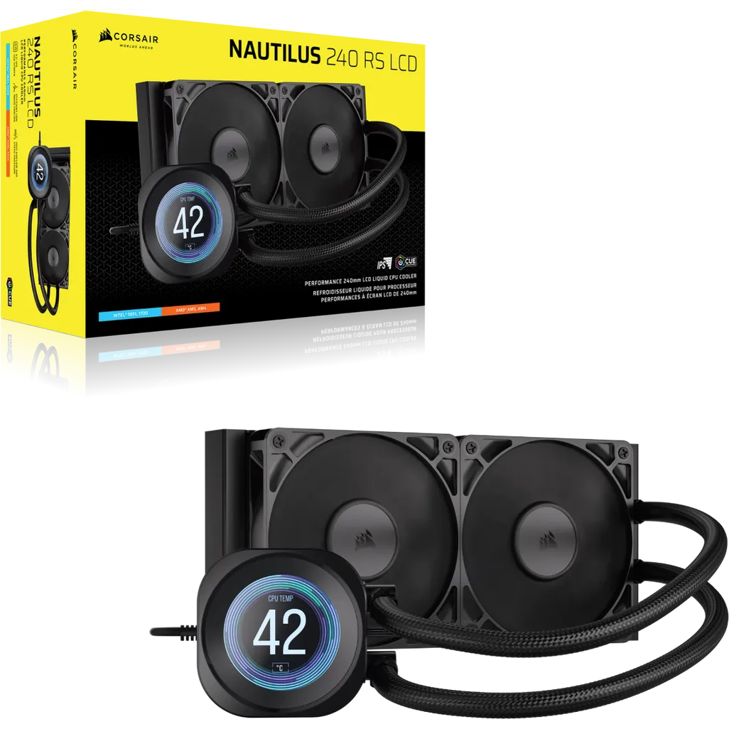 GUNMANSA ''NAUTILUS 240 RS LCD Liquid CPU Cooler – 2.1'''' IPS LCD Screen – RS120 Fans – 240 mm Radiator – LGA 1851/1700;
AMD® AM5/AM4 -