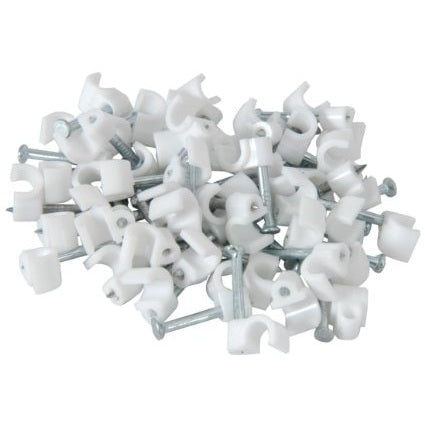 GUNMANSA Noble 9mm Round Cable Clips with Nail White 100 Pieces