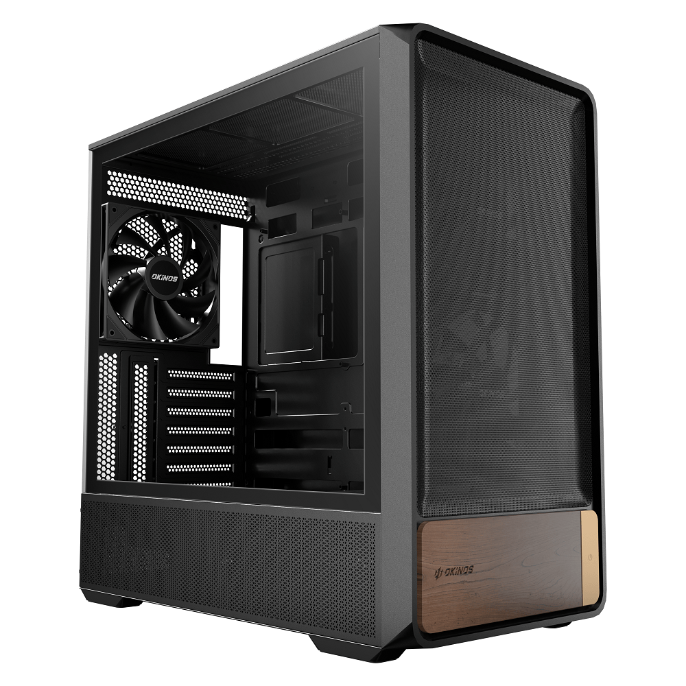 GUNMANSA Okinos Air Cross, Genuine Walnut Wood ATX Case, 3x140mm PWM Fan & 2x120mm Reverse PWM Fan Pre-Installed, Airflow Optimized Mesh Panels, Back-Connect Motherboard Compatible, Mid Tower PC Case, Type C