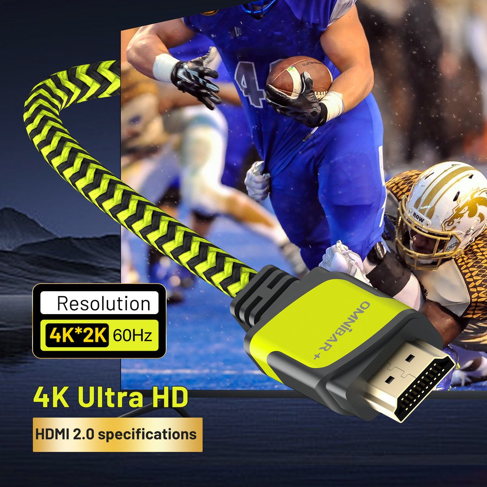 GUNMANSA OMNIBARPLUS Basics High-Speed HDMI Cable, 6 ft (Black/ yellow-green)