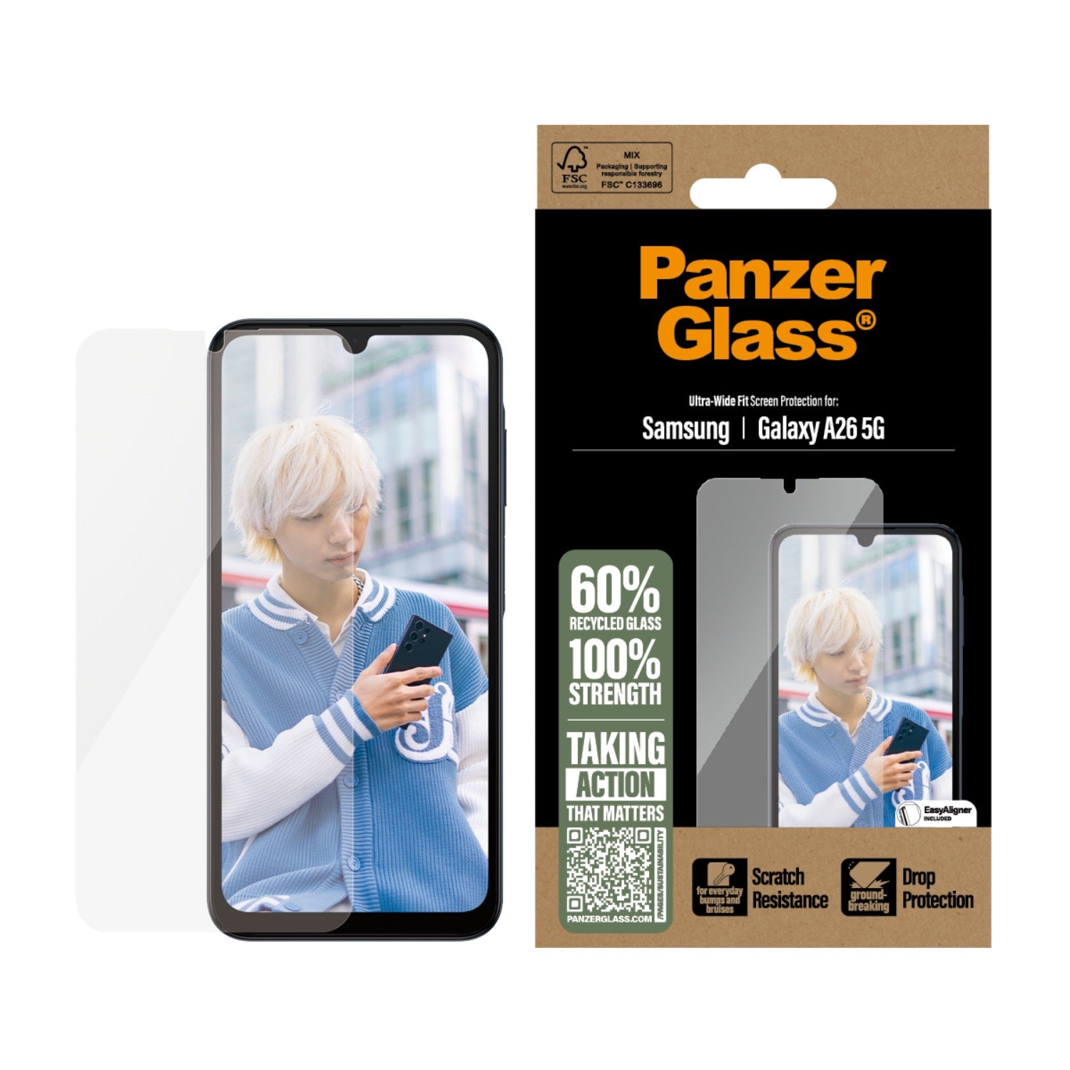 GUNMANSA PanzerGlass Screen Protector Ultra Wide Fit With EasyAligner - Samsung Galaxy A26 - Clear