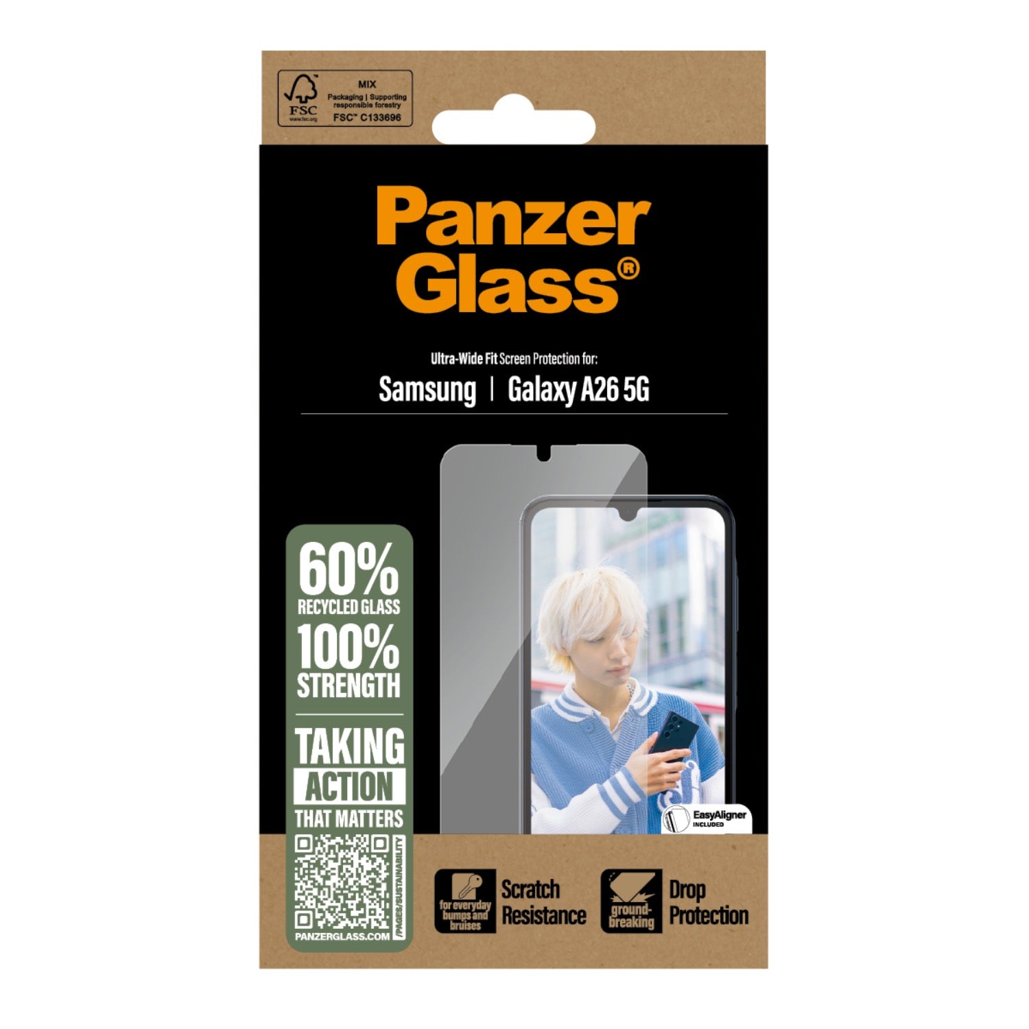 GUNMANSA PanzerGlass Screen Protector Ultra Wide Fit With EasyAligner - Samsung Galaxy A26 - Clear