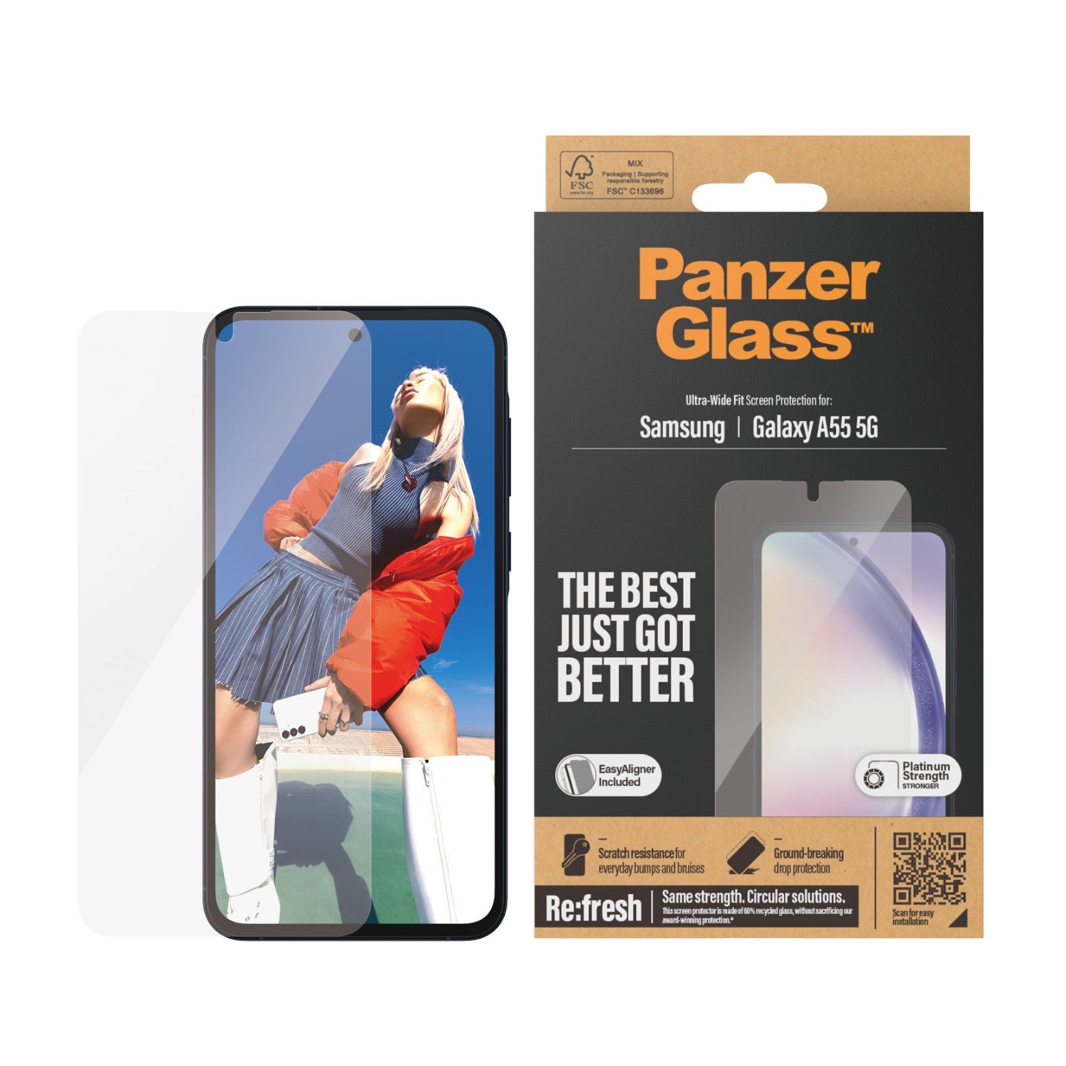 GUNMANSA PanzerGlass Screen Protector Ultra Wide Fit With EasyAligner - Samsung Galaxy A55 5G - Clear