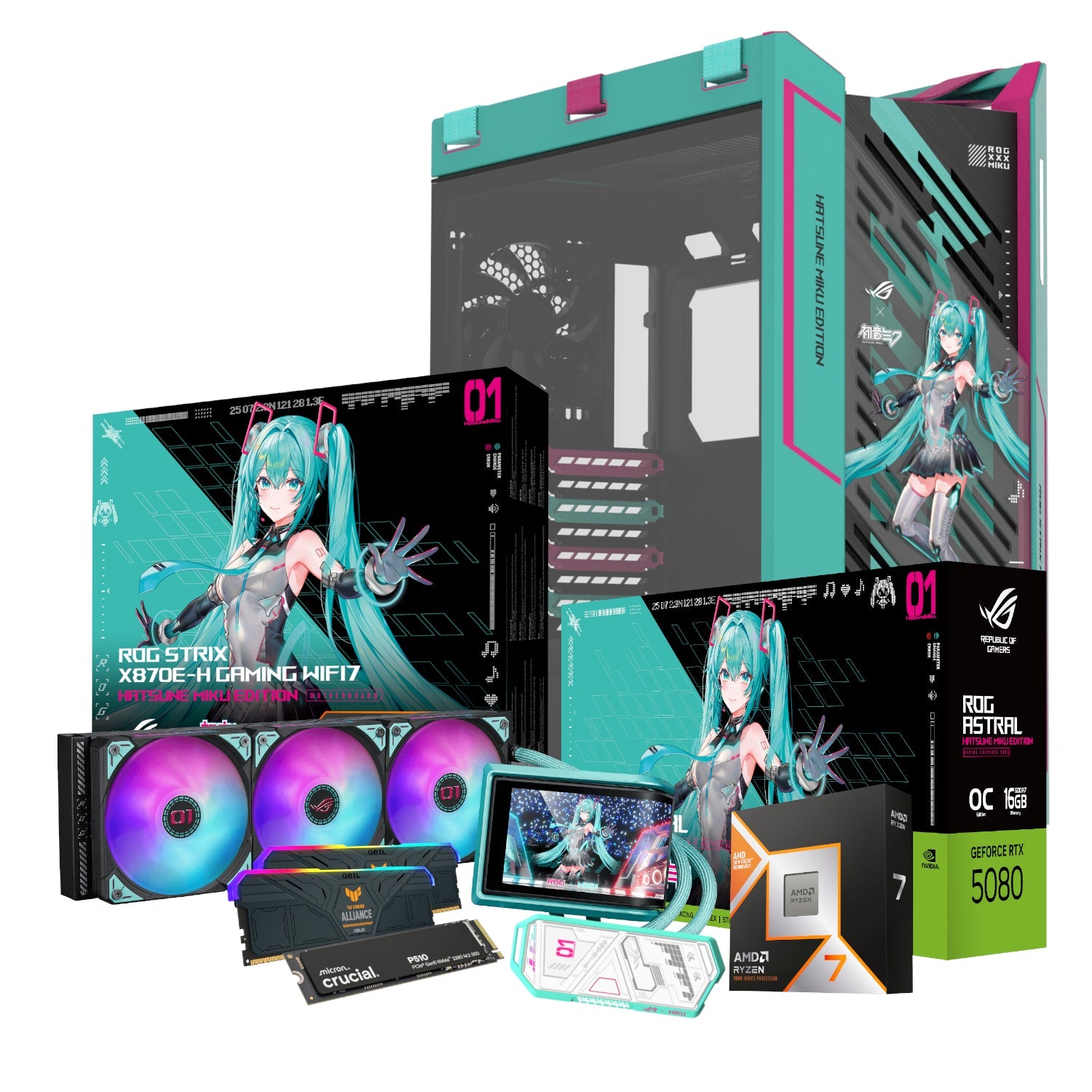 GUNMANSA PCBuilder Ryzen 7 9800X3D ASUS X MIKU Windows 11 Gaming PC