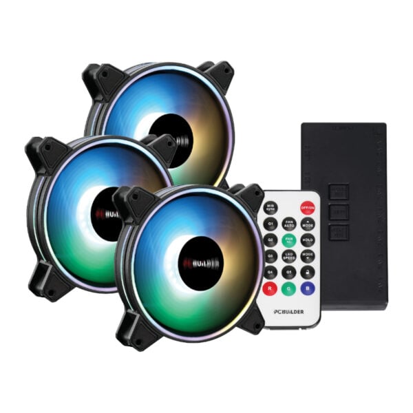 GUNMANSA PCBuilder Tempest Chill Fan Kit 3x120MM Dual Glow ARGB Fan + Controller + RF Remote