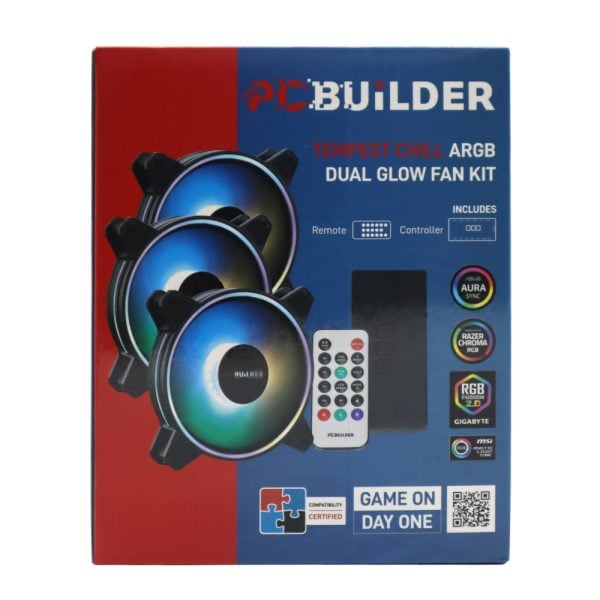 GUNMANSA PCBuilder Tempest Chill Fan Kit 3x120MM Dual Glow ARGB Fan + Controller + RF Remote