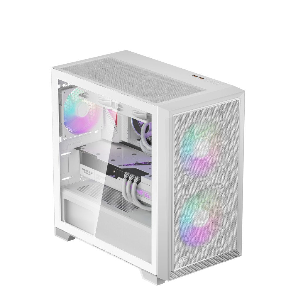 GUNMANSA PCCOOLER C3D310 WH ARGB PC Case with 2 ARGB Fans Desktop Computer Case Gaming Case for M-ATX / ITX, 350MM Graphics Cards Support, 2 x 3.5 inch and 3 x 2.5 inch Storage Slots, Liquid Cooler Support, Easy Installation, Cable Storage (White)