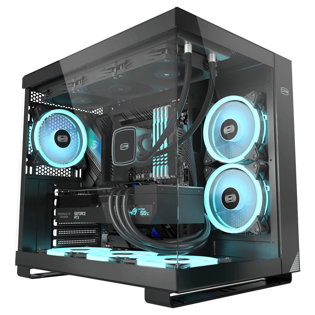 GUNMANSA PCCOOLER CPS C3T500 ARGB BK PC Case, Dual-Chamber Mid-Tower ATX Case, Desktop Computer Case w/ 6 ARGB Fans Pre-installed w/ Fan Hub, Column-Free Design, Tempered Glass, USB 3.1 Gen 2 Type-C, Black