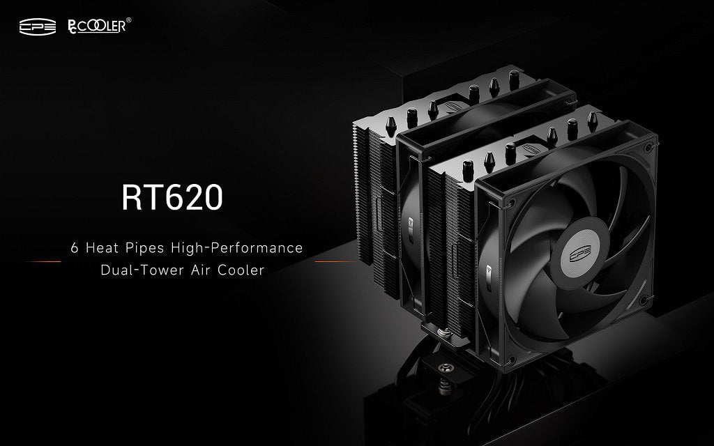GUNMANSA PCCOOLER CPS - RT620 BK CPU Air Cooler, 6 Heat pipes, dual tower dual fans, DIA 6mm*6pcs next-gen heatpipes, TDP 265W, for Intel LGA115X/1200/1700/1851/AMD AM4/AM5