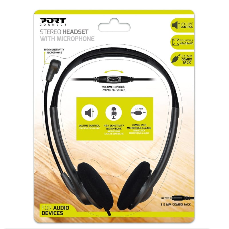 GUNMANSA Port Stereo Headset with Mic with 1.2m Cable|1 x 3.5mm|Volume Controller - Black