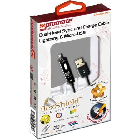 GUNMANSA Promate White LinkmateDuo Dual-ended Charge and Sync cable