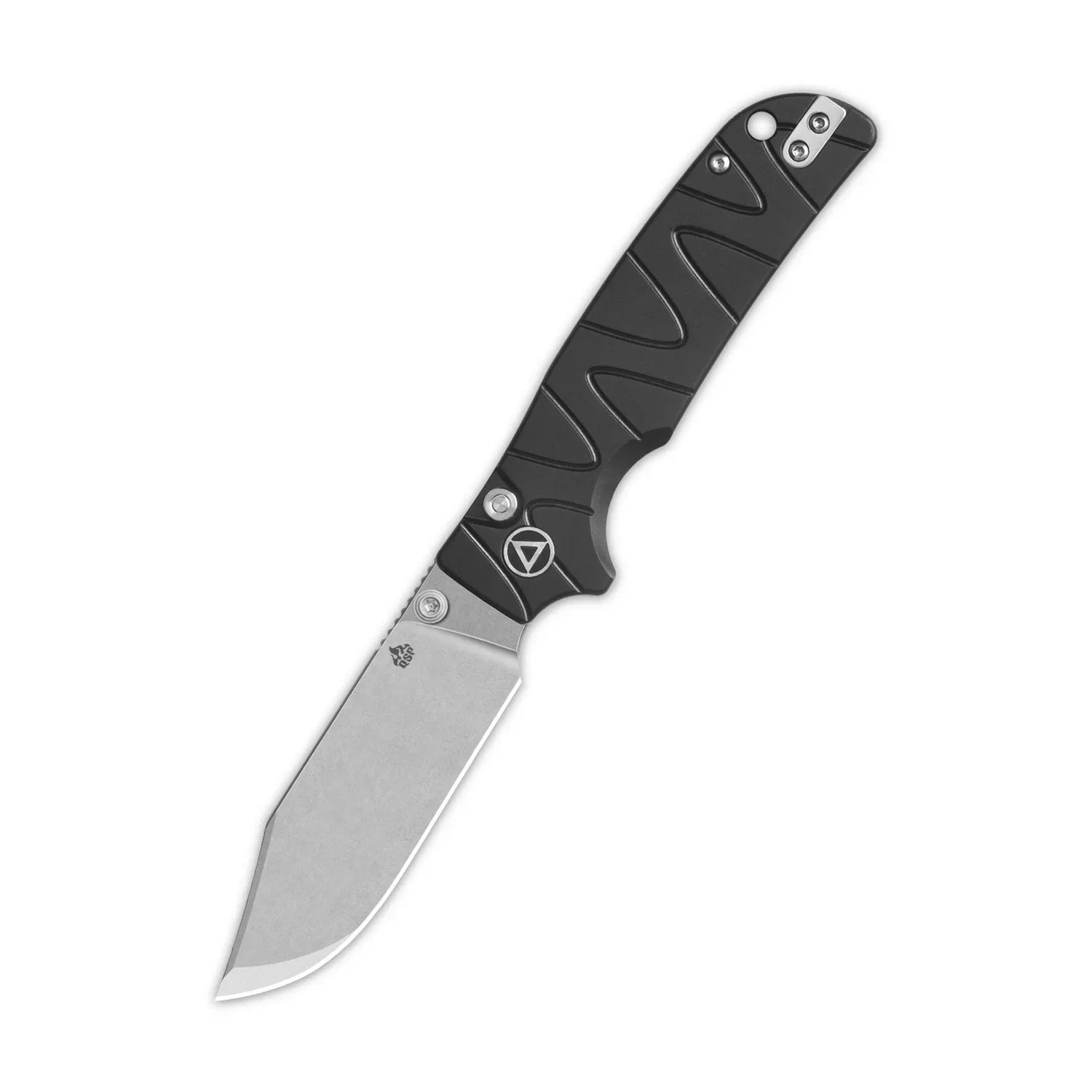 GUNMANSA QSP Kali Button Lock Knife, 14C28N Stonewashed, Black Aluminium – QS159-F1