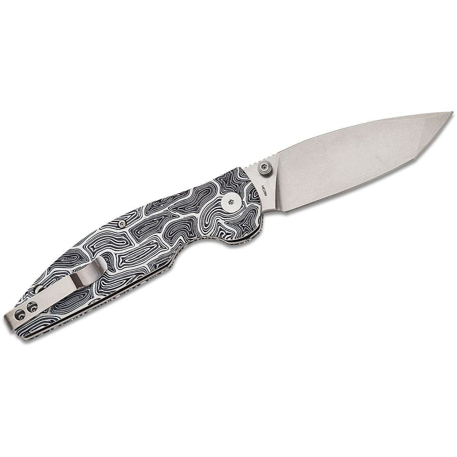 GUNMANSA QSP Turtle Punk Liner Lock Knife, 14C28N Stonewashed, Black/white G10 – QS158-B1