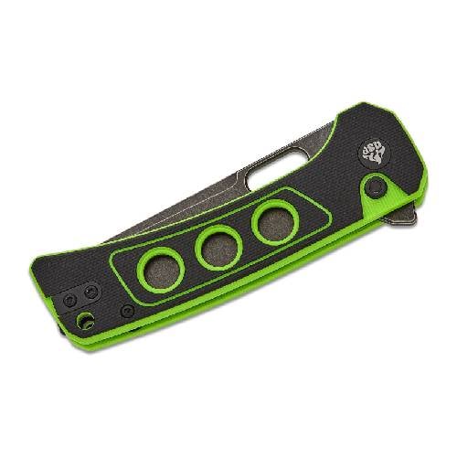 GUNMANSA QSP Unicorn Button Lock Knife 14C28N Black Stonewashed Black/Neon G10 – QS156-C2