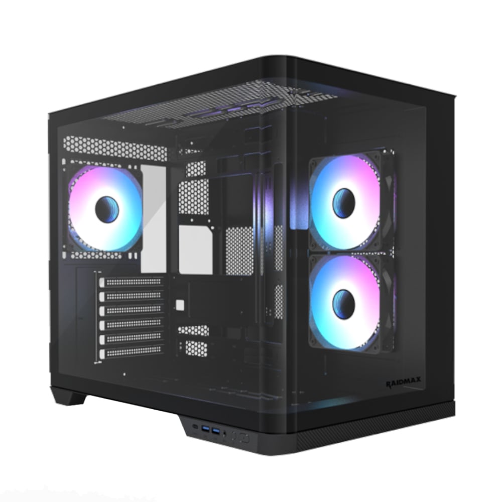 GUNMANSA Raidmax I630 ATX | Micro-ATX | ITX ARGB Mid-Tower Dual Chamber Curved Glass Gaming Chassis - Black