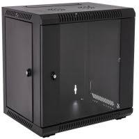 GUNMANSA RCT 9U AP Pre-coated black wall mount cabinet 2x uprights 2x glands + Screws; 450mm GLASS DOOR.