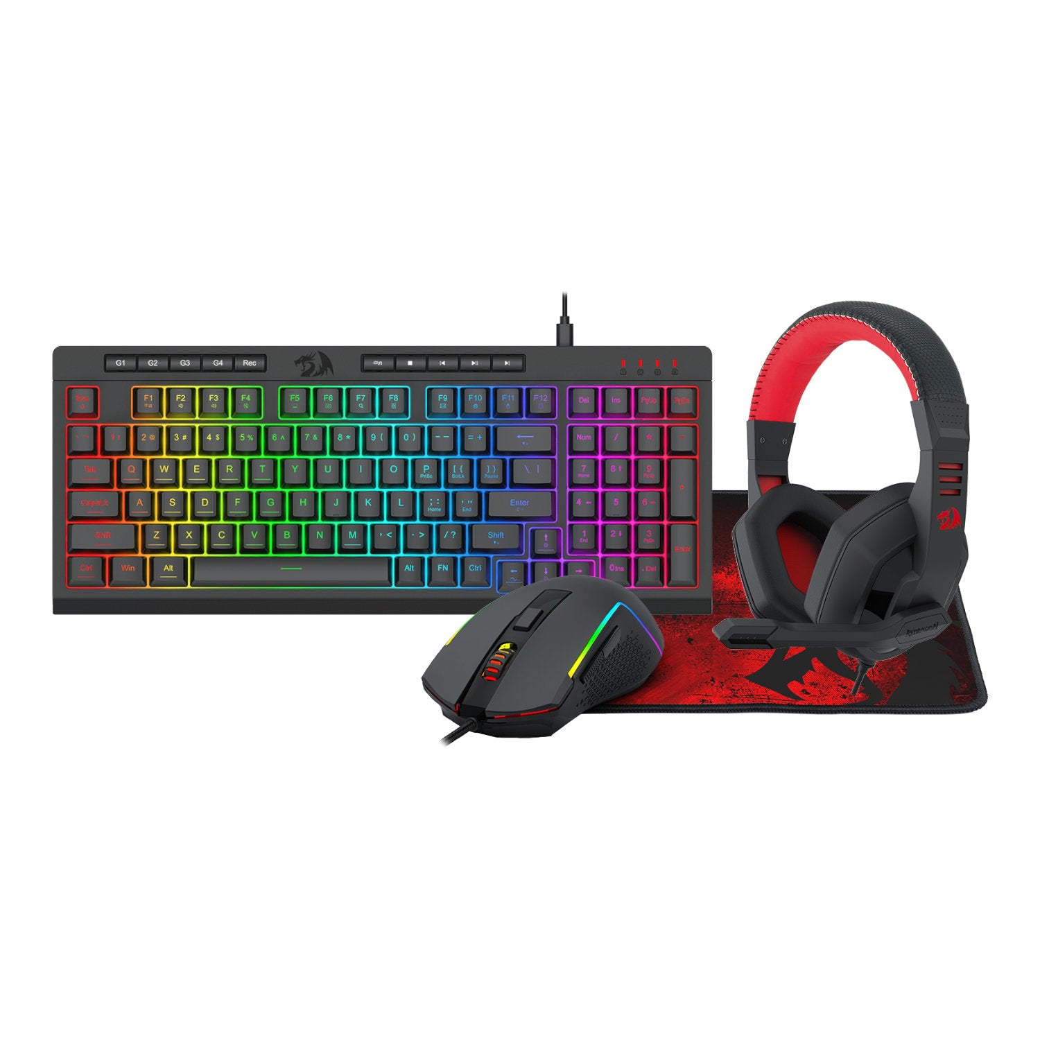 GUNMANSA Redragon 4-in-1 Keyboard | Mouse | Mousepad | Headset Gaming Combo